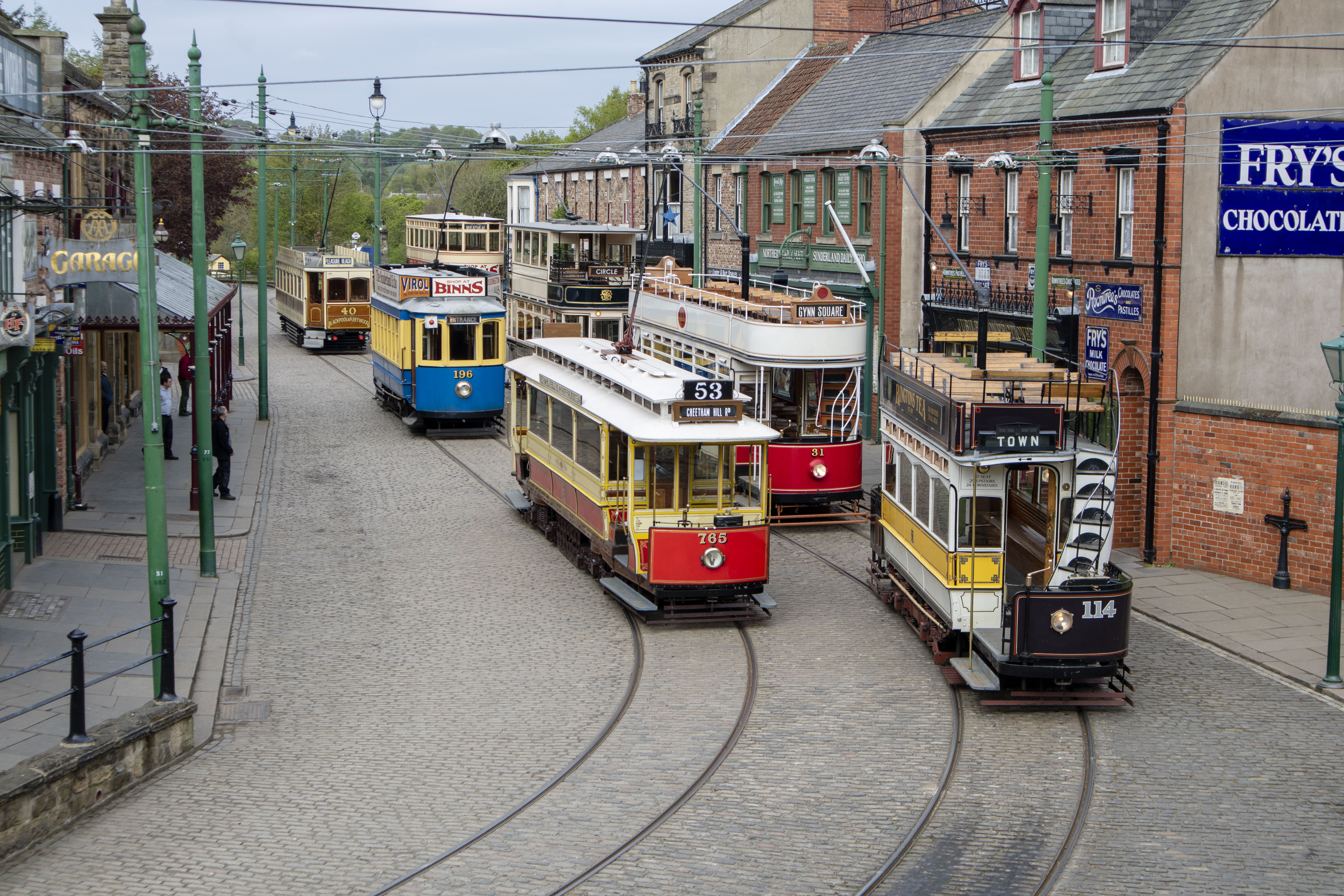Seven trams in service...
